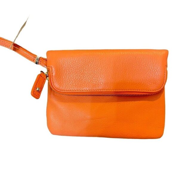 Talbots NWT Wristlet Purse 8x6 Leather Zip & Snap Closure Peach Coral Color - Picture 1 of 8
